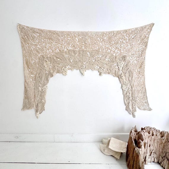 Antique French Portière Lace Curtain Wall Hanging Early 1900's