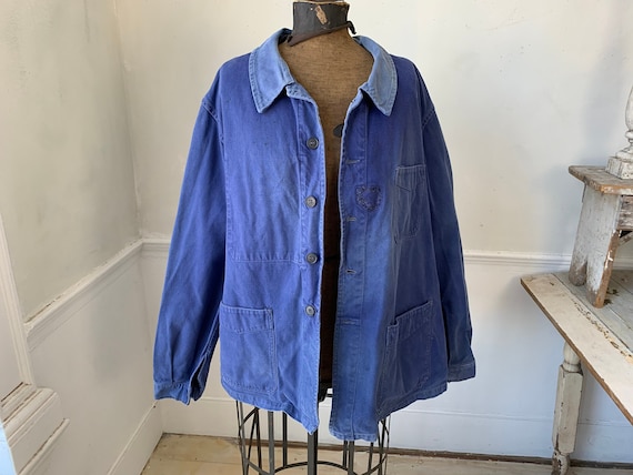 Vintage Jacket French Workwear Faded Antique Blue