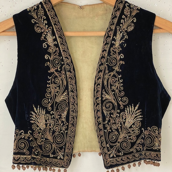 AMAZING antique vest velvet 19th century beaded g… - image 2