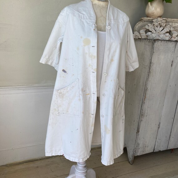 1970's Lab coat jacket  WHITE cotton denim jeans … - image 1