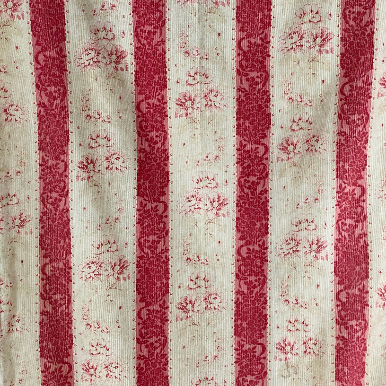 Floral Stripe Antique Fabric Pink Red