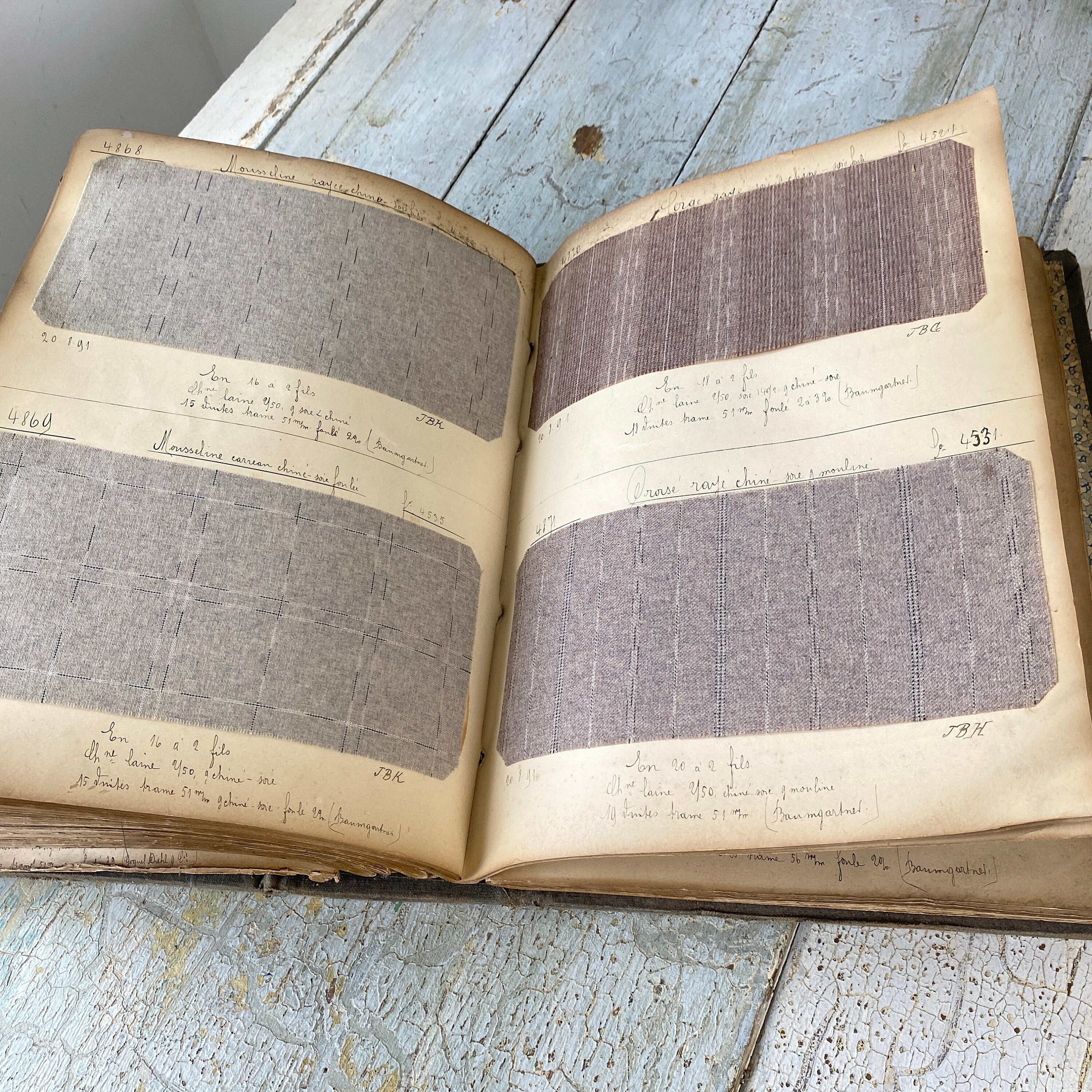 Pattern Sample Book Antique French Woven Fabric Document