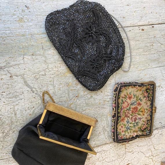3 Vintage French clutch  purses handbags black se… - image 8
