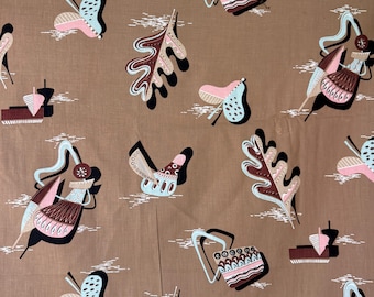 5 yards vintage Mid-century modern fabric for furniture curtains drapes brown  material midcentury mid century living unused pillows