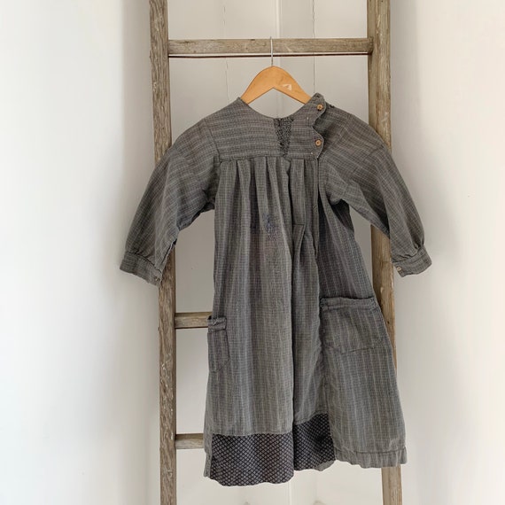 SMALL Grey Work wear Workwear girls Antique French
