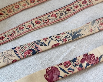 2  curtain ties French  Palampore inspired 4 poster bed 1930's textiles wall art hanging printed farmhouse cottage vintage home decor unique