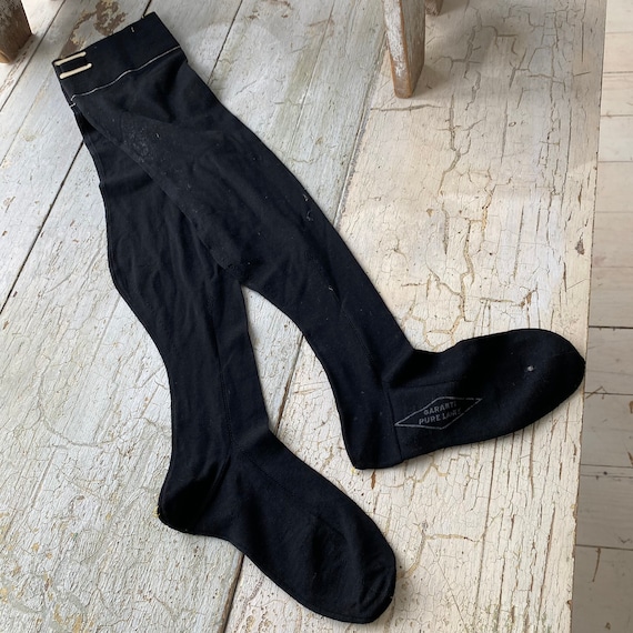 Unused Black Wool Stockings Knee High French Work… - image 4