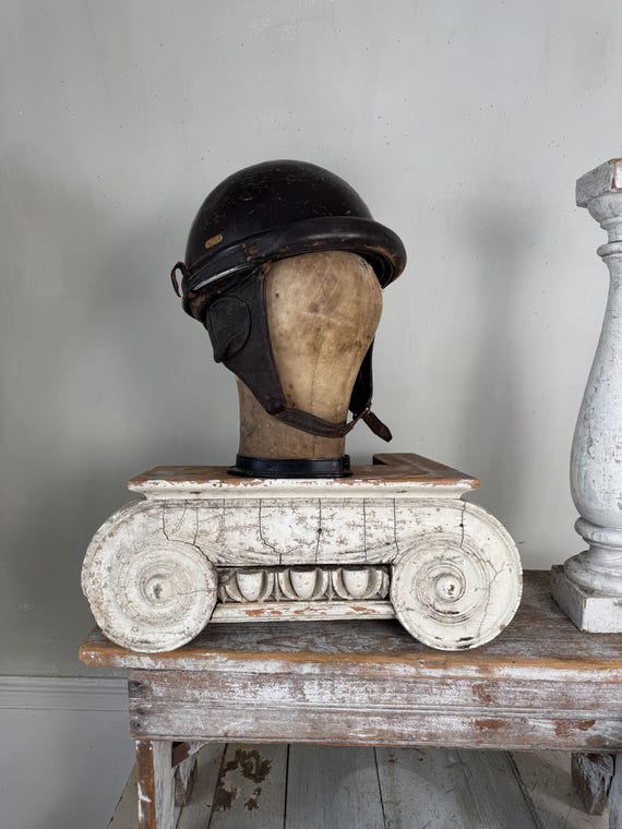 1930's French Vintage Motorcycle Helmet Leather Head Protector