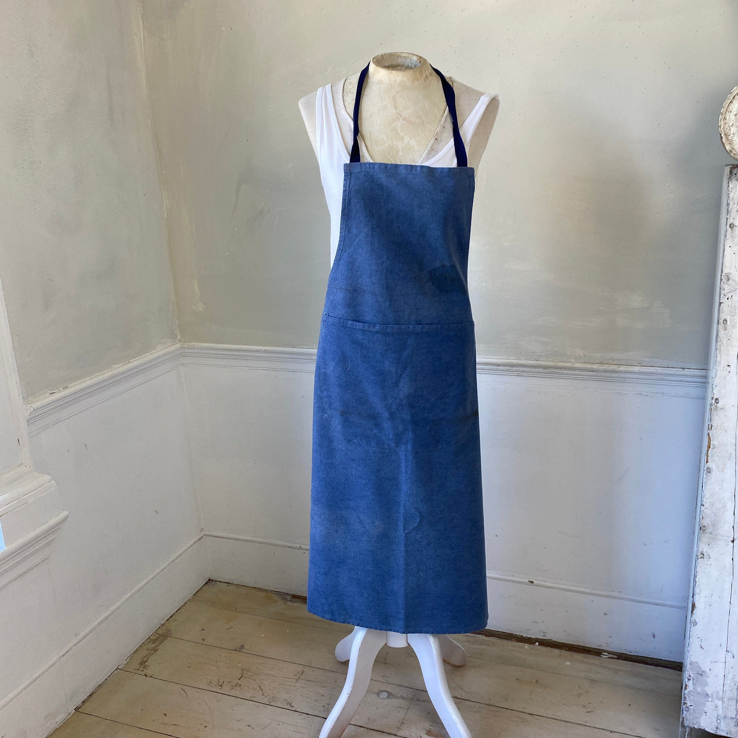 1920s French Indigo Linen Apron