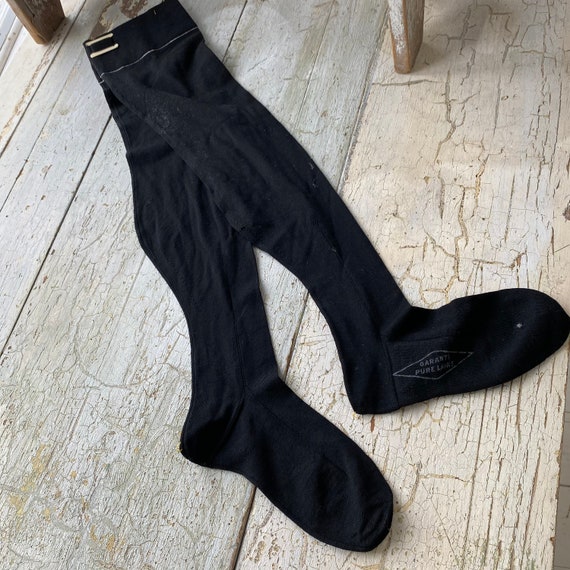 Unused Black Wool Stockings Knee High French Work… - image 1