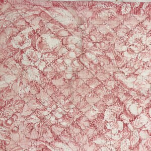 Antique valance quilted French toile d'Alsace France 1830 pink bird basket floral farmhouse cottage fabric material The Textile Trunk image 4