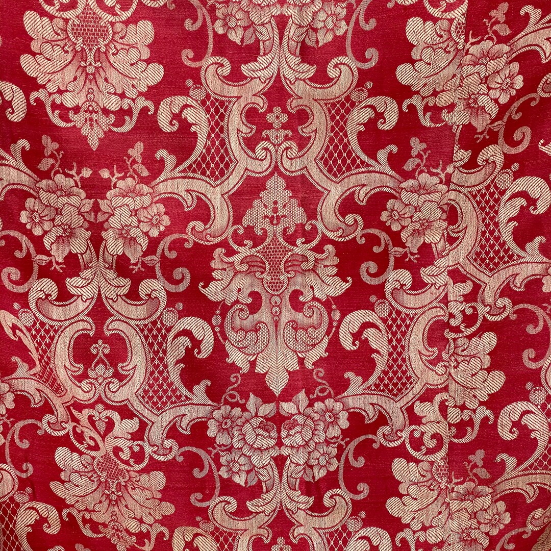 Antique French Red Damask Fabric 1850 Fabric Upholstery Curtain Fabric