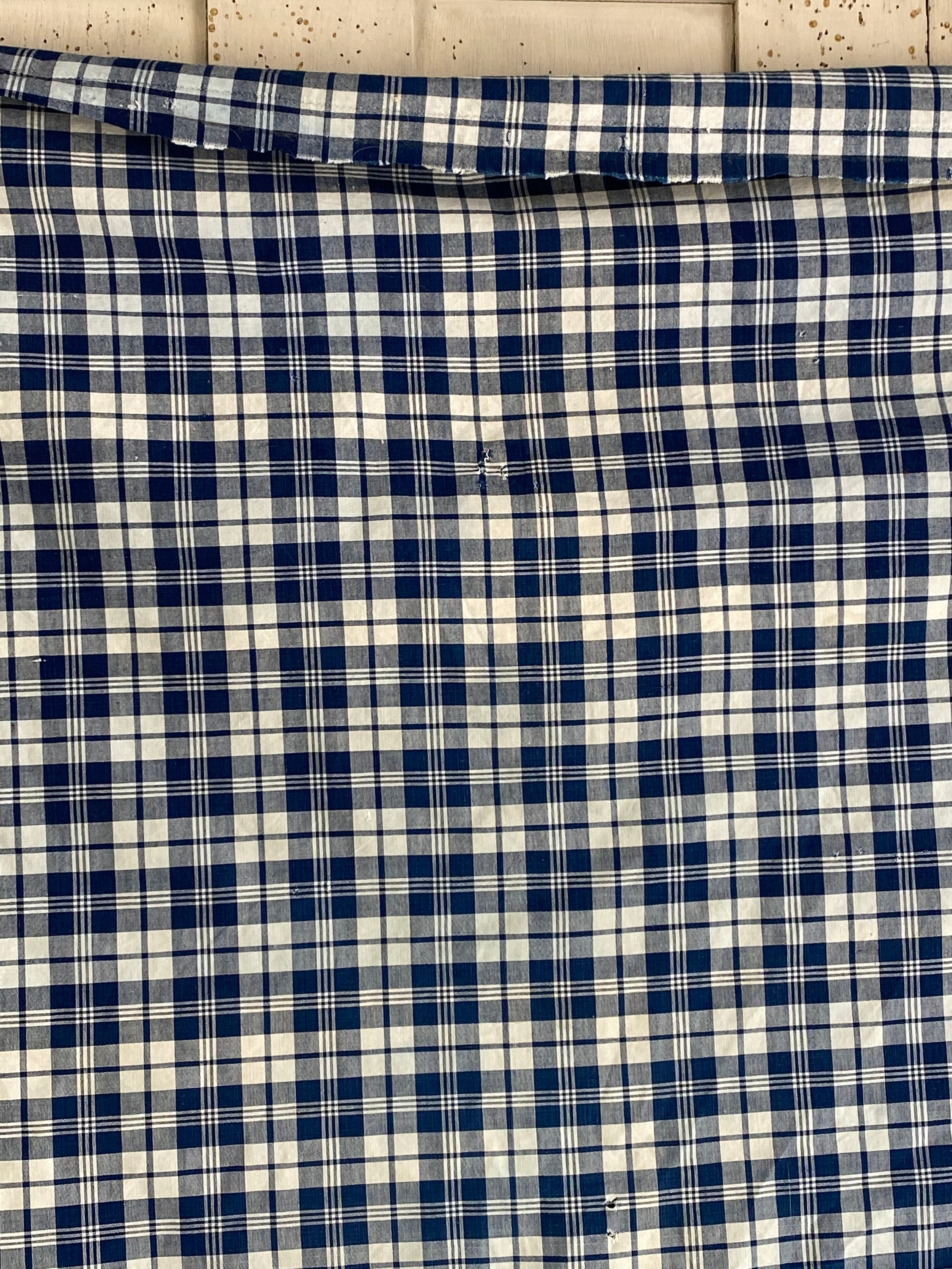 French Antique Plaid indigo blue homespun fabric material | Etsy