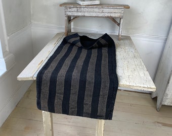 Black grain sack antique dyed striped linen fabric herringbone weave pillow covers upholstery rustic farmhouse beige stripes Textile Trunk