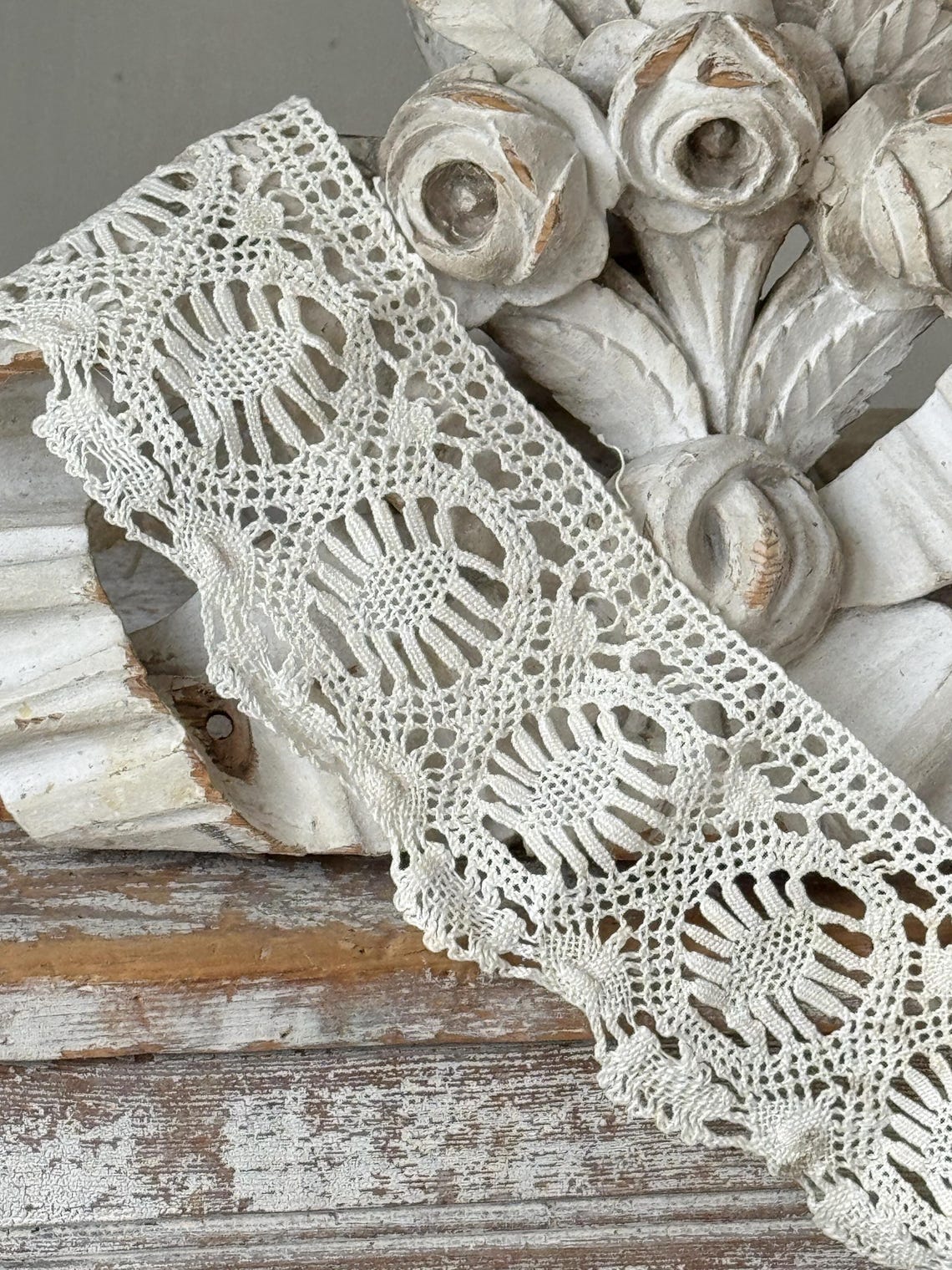 35x3 Antique French Bobbin Lace Trim C1900 Handmade Cotton Openwork ...