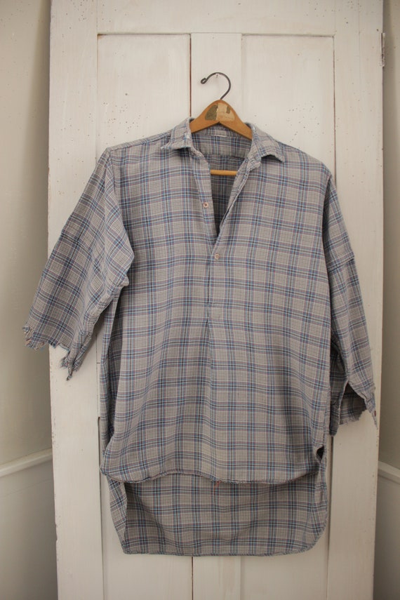 Blue Plaid Shirt or Tunic circa 1920 mens cotton … - image 3