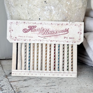 Muestras de tarjetas de muestra de seda francesa antigua con cordón, pasamanería, adorno de pared en blanco y negro, estilo rústico, estilo castillo shabby chic, para colgar en la pared, enmarcable