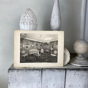 Antique French interior design image for framing 1930&#39;s 30&#39;s Thirties drawing photograph sketch illustration eco-friendly