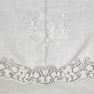 Tecido de renda de linho monograma francês BC 74x27, decoração moderna de casa de fazenda, chalé country, surrado, feito à mão, ideia única de presente de aniversário, arte de parede, tapeçaria