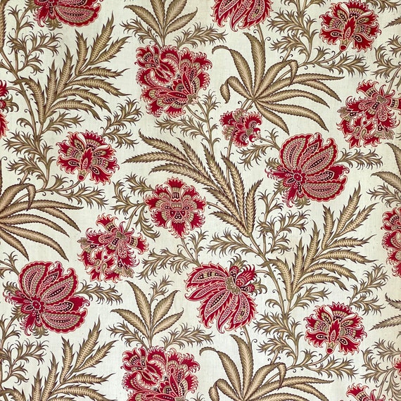 Antique French Botanical Floral Palm Fabric~Red Brown~pillows upholstery tote 
