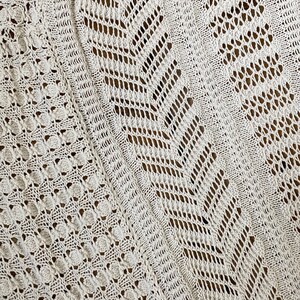 Vintage Off White Lace curtain tablecloth Cotton Coverlet 1920s French The Textile TrunkUnique window treatment eco-friendly