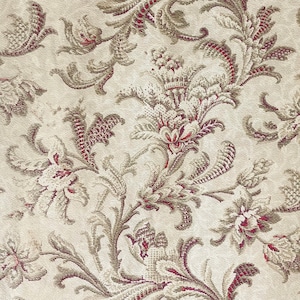 French antique cretonne curtain heavyweight cotton 1880 floral Victorian botanical pattern The Textile TrunkUnique window treatment