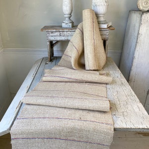 Organic Stair Table  runner heavy hemp Grain sack Fabric by the yard Antique homespun linen The Textile Trunk Modern Farmhouse mid century