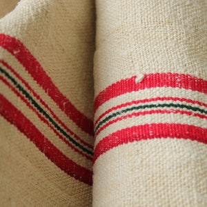 Grain sack Fabric Antique homespun linen yardage red and back striped hemp for upholstery project pillow making table runner sewing