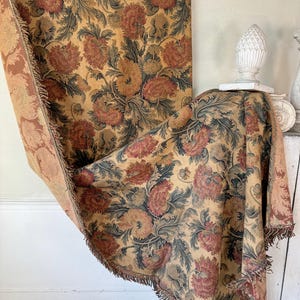 129x49 1880 Chateau Curtain French Tapestry wall hanging drape Neutral Poppy  pattern fabric heavy upholstery farmhouse cottage shabby decor