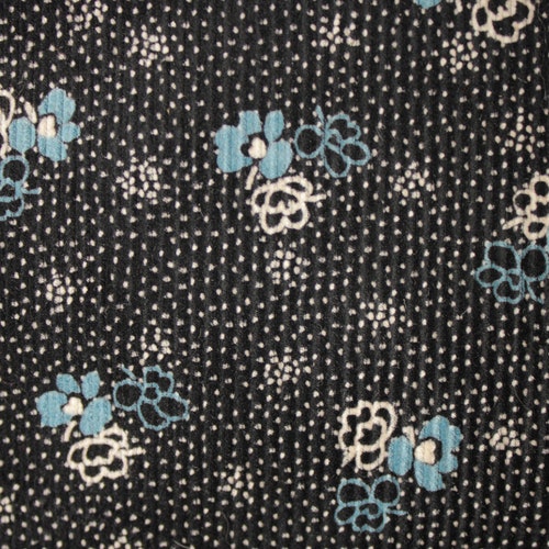 Vintage French Fabric Floral with black ground and soft ribbed shops weave by the yard picotage