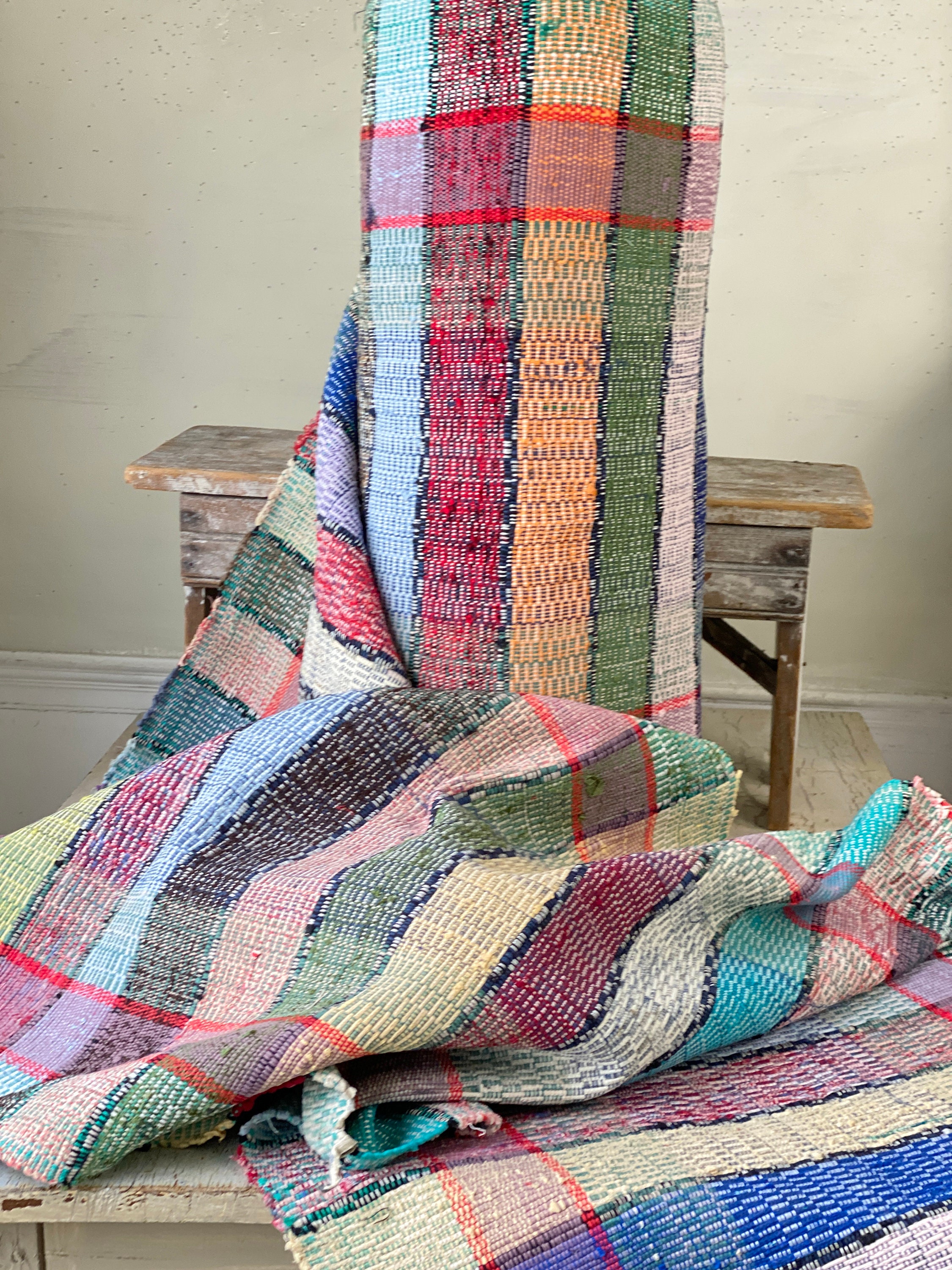 PER 1 YARD Vintage Rag Rug stair hall table runner European carpet rug handwoven Cottagecore country farmhouse The Textile Trunk
