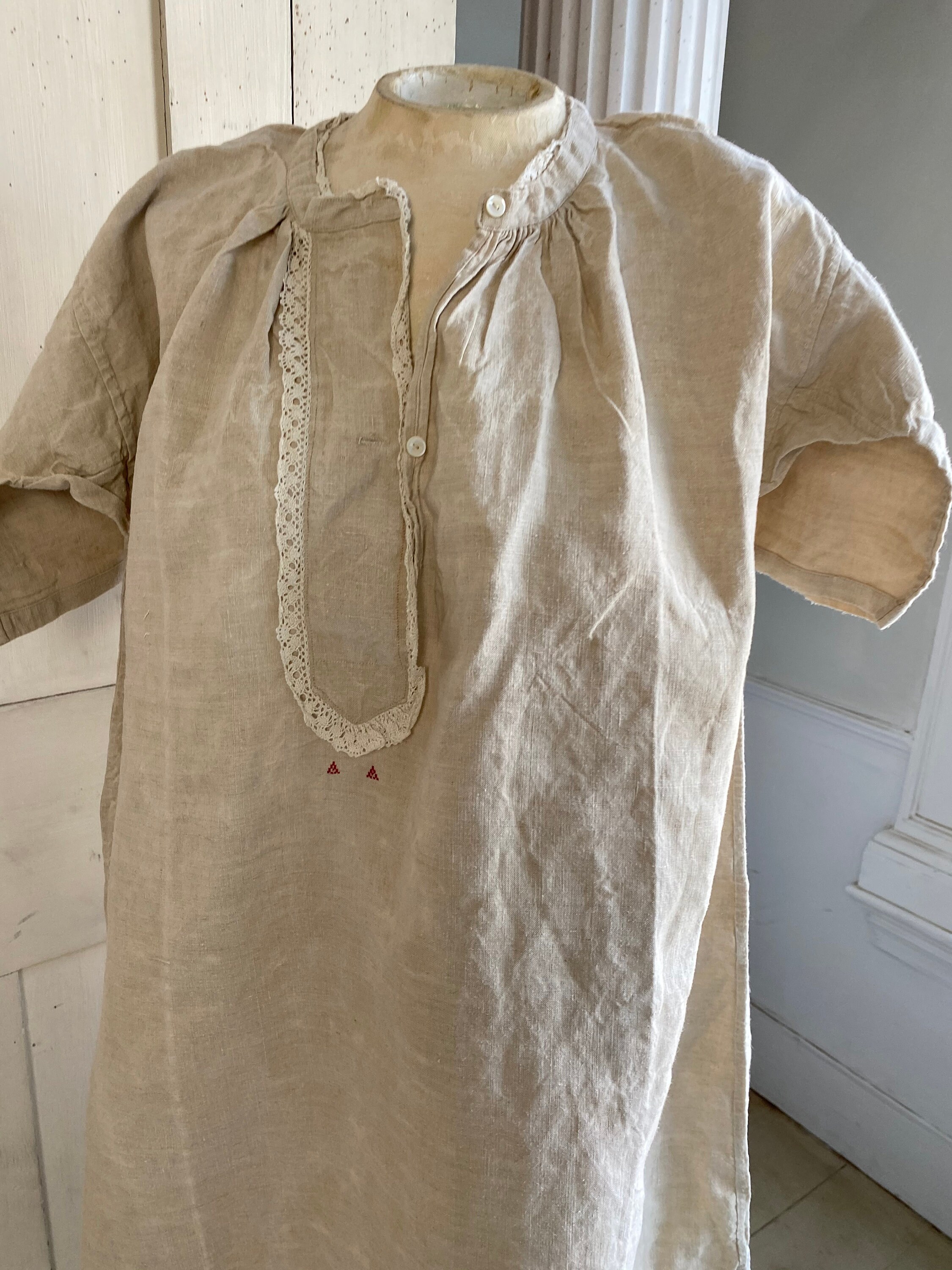 インポート・海外人気ブランド Washed Night Cotton and Hemp White Linen French Tunic Linen チュニック