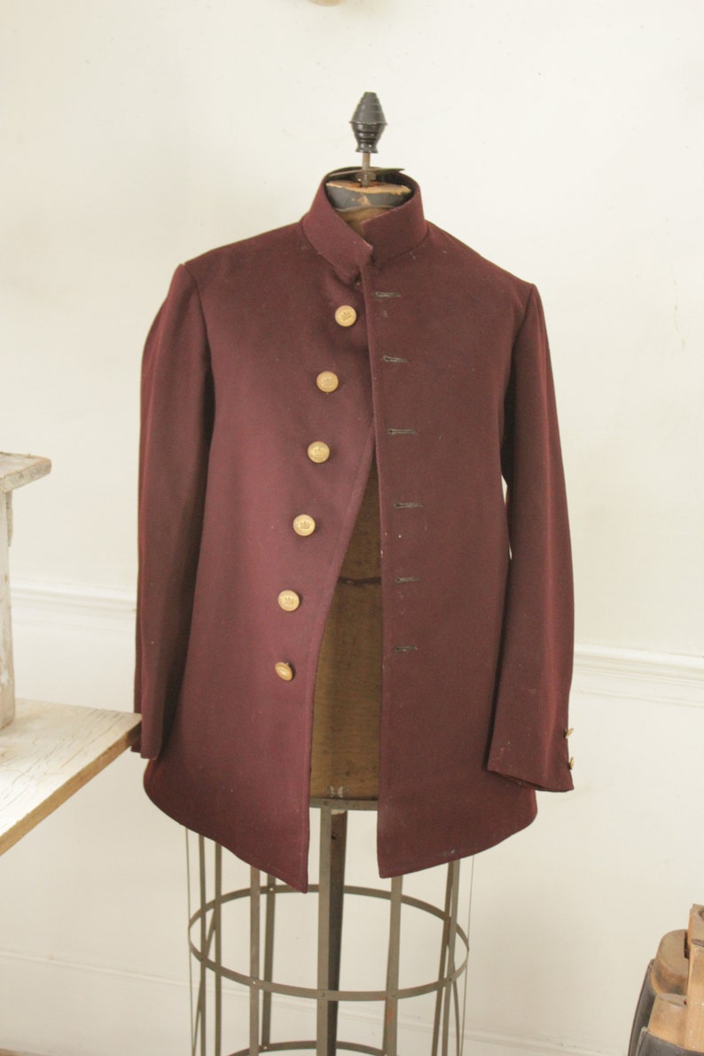 Vintage Bellhop's Jacket 1930s Burgundy Felted Wool French Workwear Uniform image 4