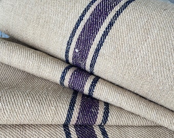 Stair runner heavy hemp Grain sack Fabric by the Purple blue   Antique homespun linen The Textile Trunk Modern Farmhouse