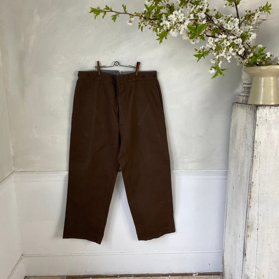 UNWORN! Vintage French Workwear Pants Brown Cotto… - image 2