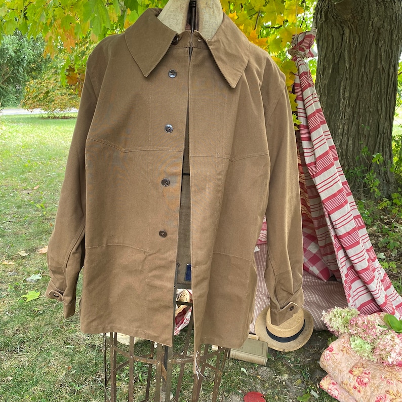 Vintage Canvas Jacket Heavy Brown Cotton Unused French Workwear