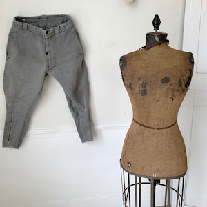 Vintage Riding Pants Thick Ribbed Gray Cotton & Wool Men&#39;s Circa 1940s French Workwear 32 inch waist cottagecore Boho steampunk