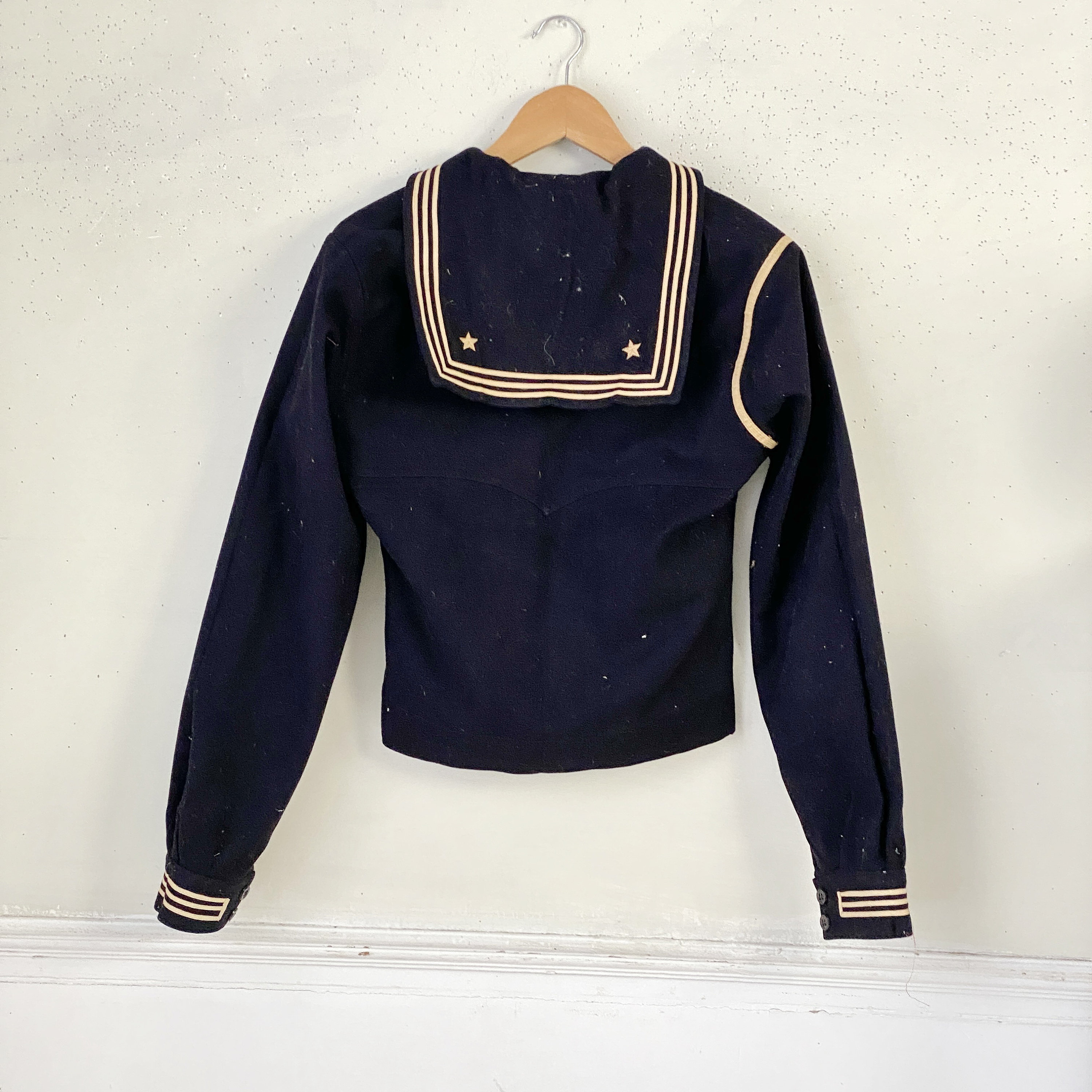 Vintage American US USA wool blue Shirt Vintage French navy blue wool Coastal home  Boho steampunk eco-friendly
