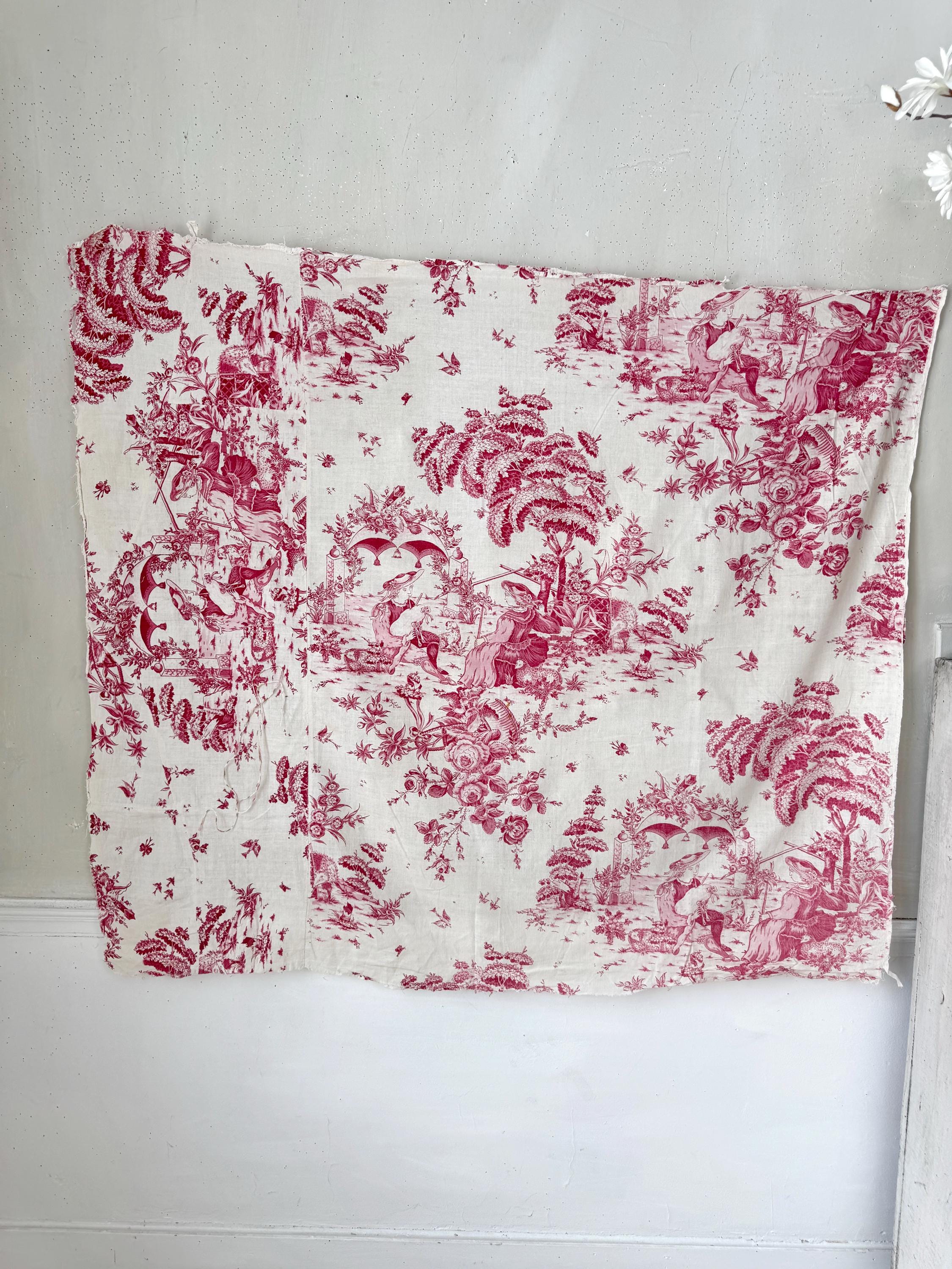 Pinterest Raspberry Toile 53x44 1780 Antique French Toile Fabric Bed Valance Angers Siamoise 18th ...