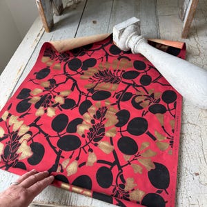 Pannello da parati Art Déco francese vintage 23x20 rosso oro nero botanico bacche audace glamour floreale raro boho hippy design decor Hollywood