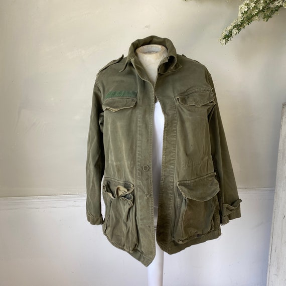 Vintage French Workwear Military Green Jacket Ear… - image 3