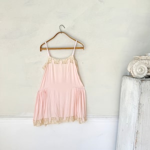 Rare Deco collection 1920&#39;s French Pink silk slip lingerie woman&#39;s small vintage clothing nightdress night dress nighty handmade unique