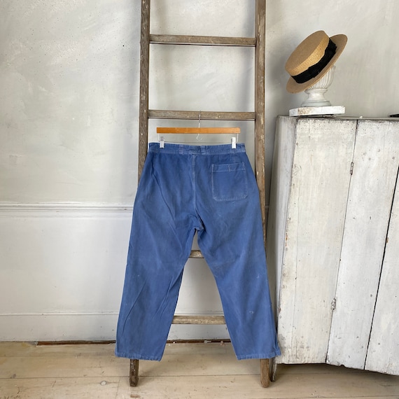 Pantalones de mezclilla azul destenido ropa de trabajo 1940s 50s ropa de trabajo frances Francia pantalones vaqueros antiguos descoloridos cintura suave de 34 pulgadas The Textile Trunk Etsy Espana
