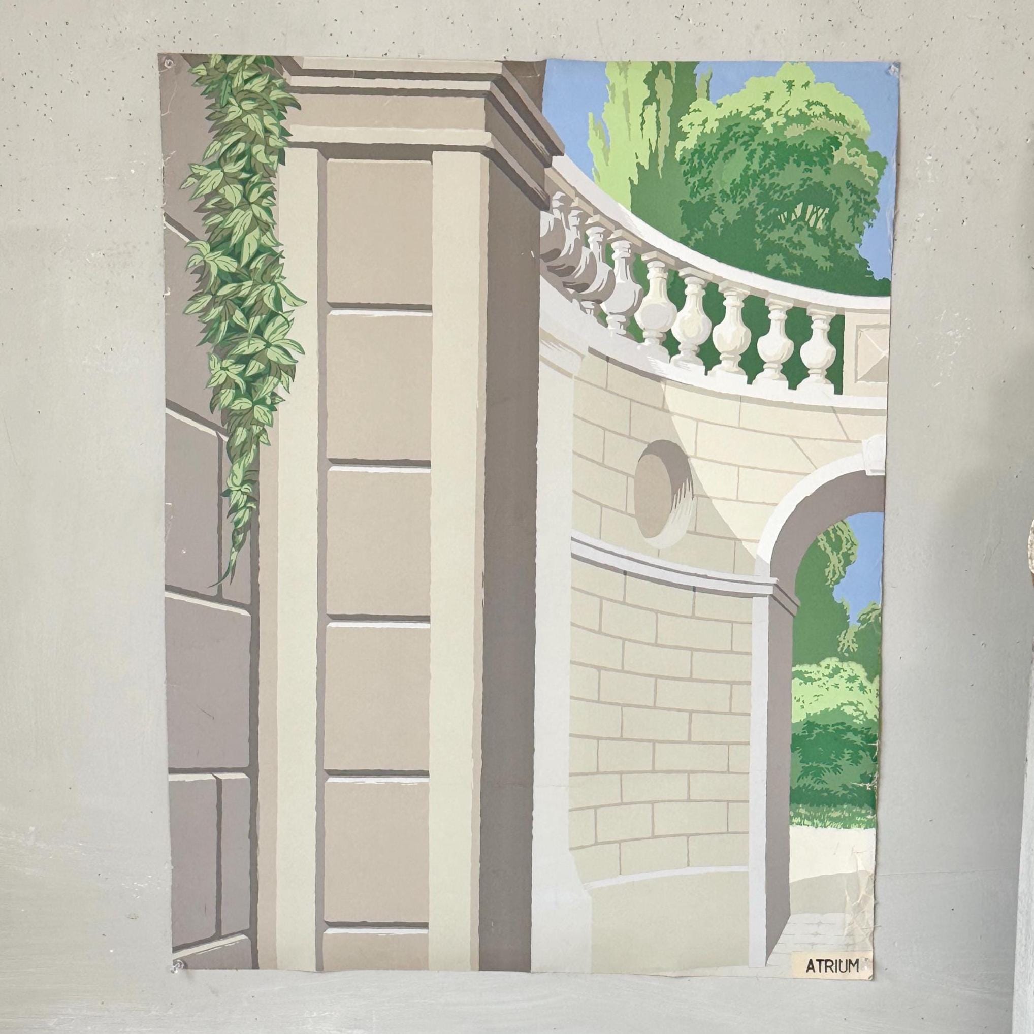 32x25 Vintage French Zuber Wallpaper Atrium Handmade Architectural