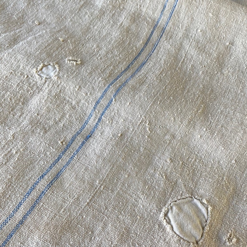 Blue Stripe Grain Sack shops Linen Fabric Feed bag pillow sack Feedsack Rustic Grainsack Vintage hemp textile European