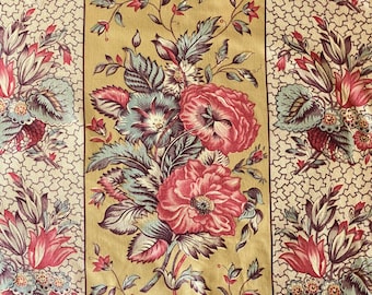 1 piece American 1850&#39;s chintz curtain vintage lightly glazed cotton 1800s faded floral with bird RococoUnique window treatment