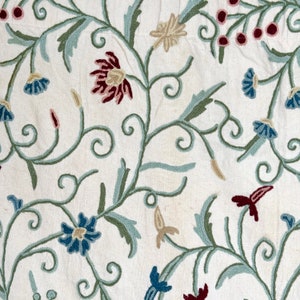 64x64  Crewelwork curtain  bedcover tapestry wall hanging  berries embroidered  handmade Unique full queen twin coverlet farmhouse
