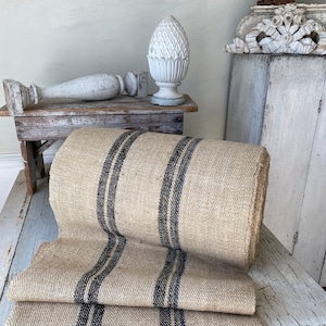 RARE Black Stripe Antique hemp stair table runner by the yard homespun heavy sturdy upholstery fabric textile trunk cottagecore farmhouse image 2