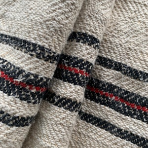 black red cotton grain sack grainsack old feed bag Washed linen cotton Fustian metis striped textile antique vintage eco-friendly