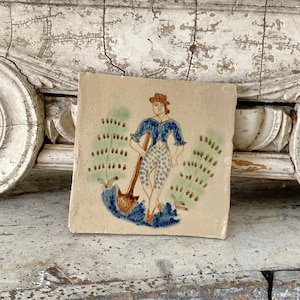 Antique Portuguese Tile 19th century handmade hand painted  Unique decorative eco-friendly